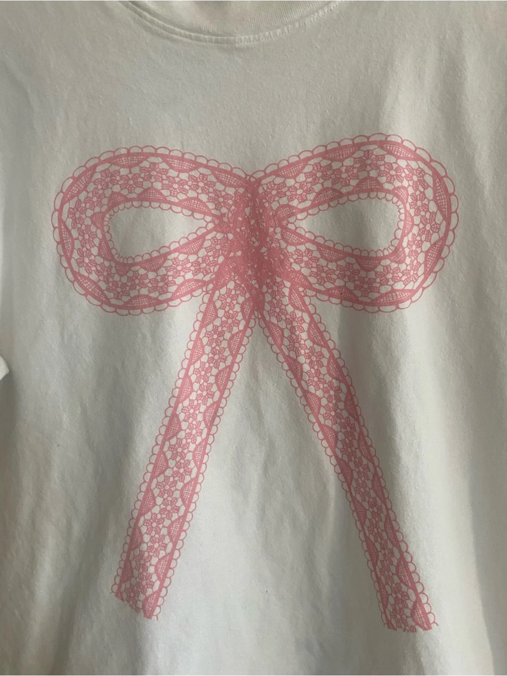 White Kids T-Shirt with Pink Bow Graphic